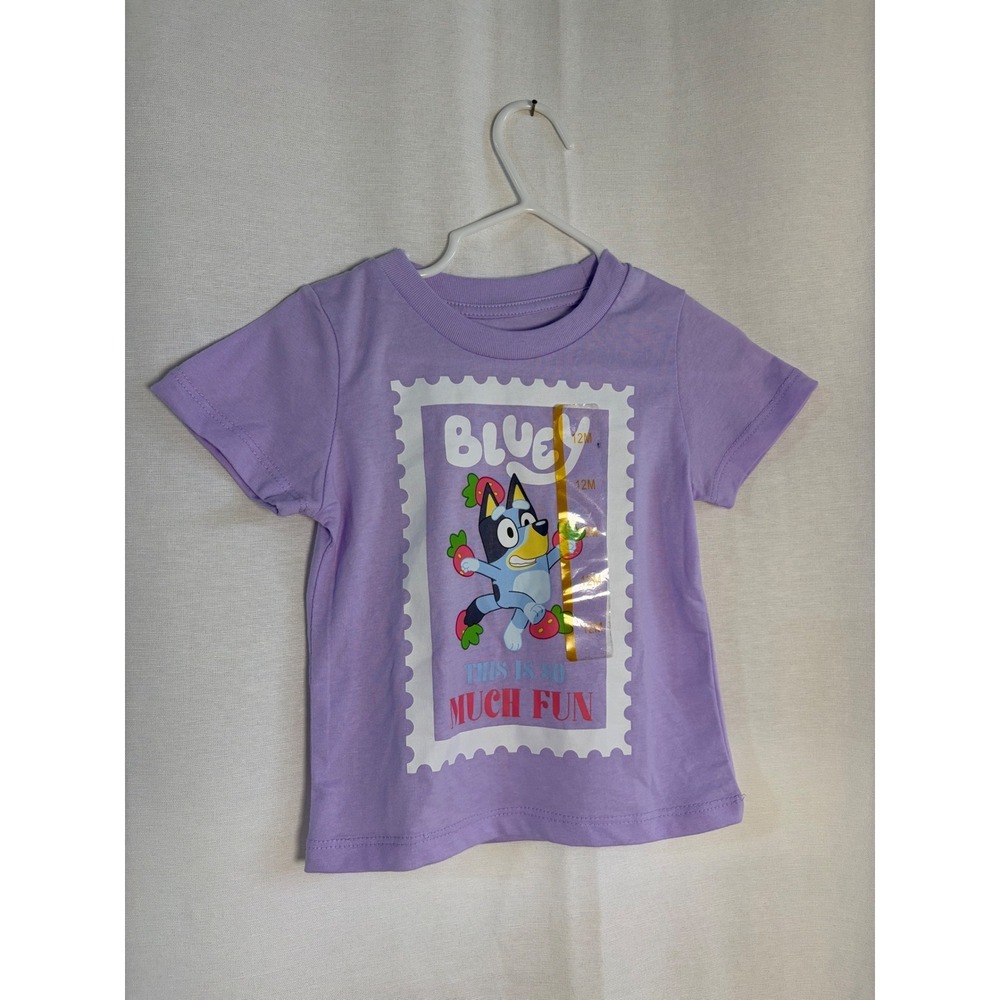 Bluey Toddler Girls Purple Graphic T-Shirt Stamp Design 12M Short Sleeve Tee